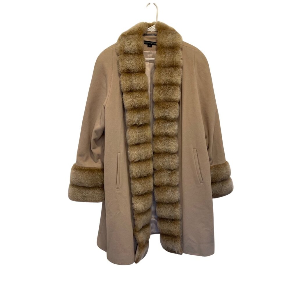 Albert Nipon XL Beige Wool Blend Coat Mink Faux F… - image 1